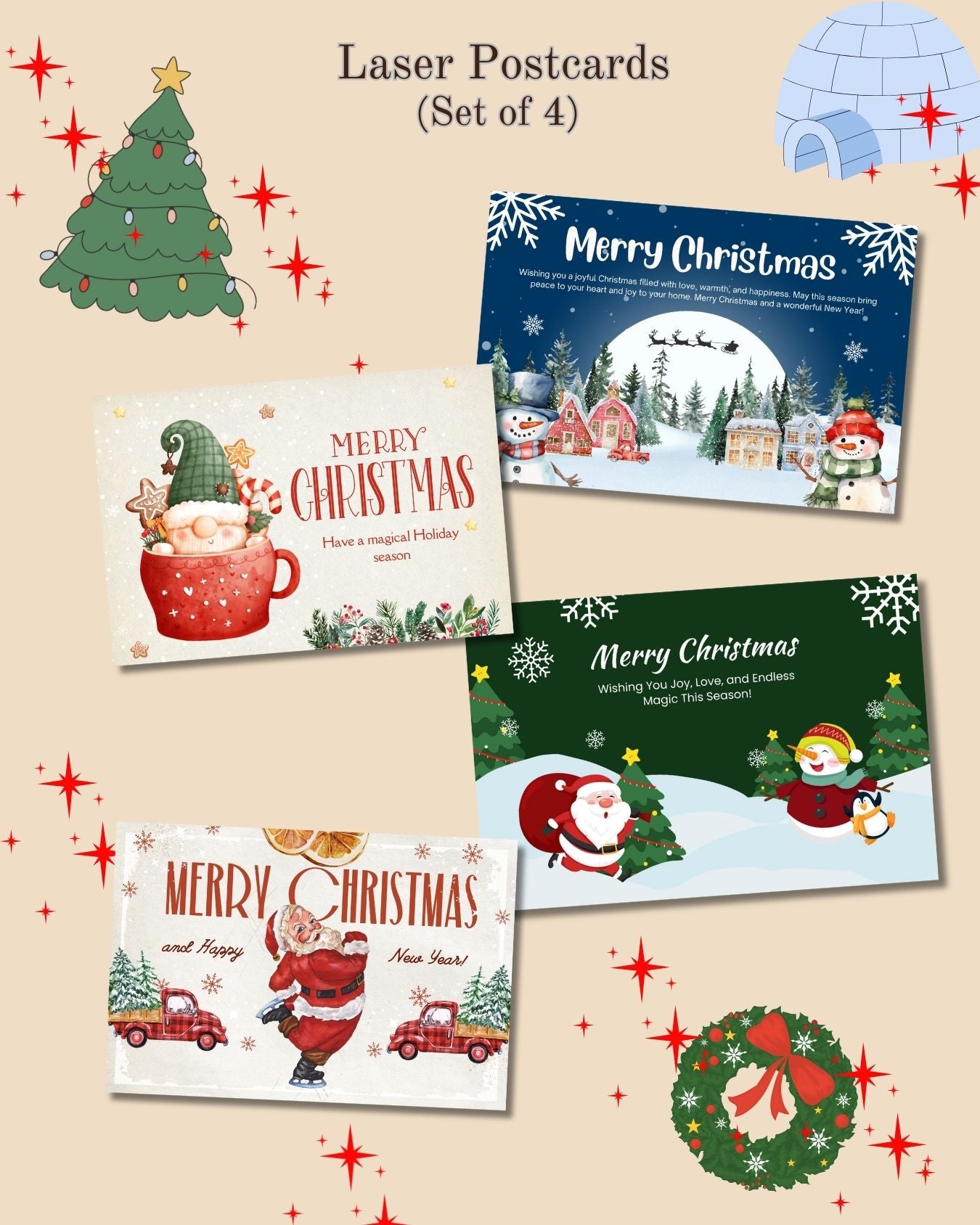 Merry Christmas Laser Postcards -Set A