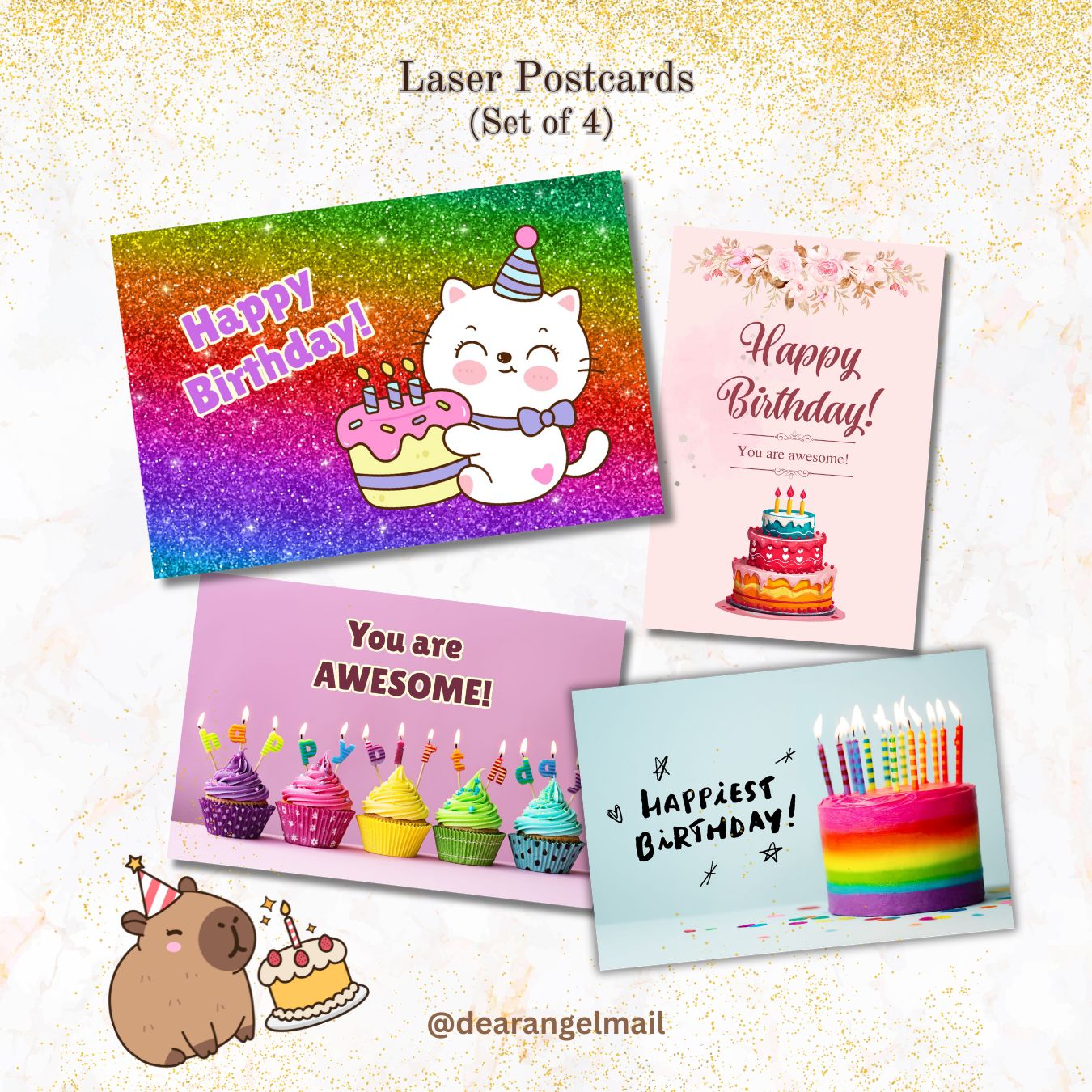 Happy Birthday Laser Postcards -Set A