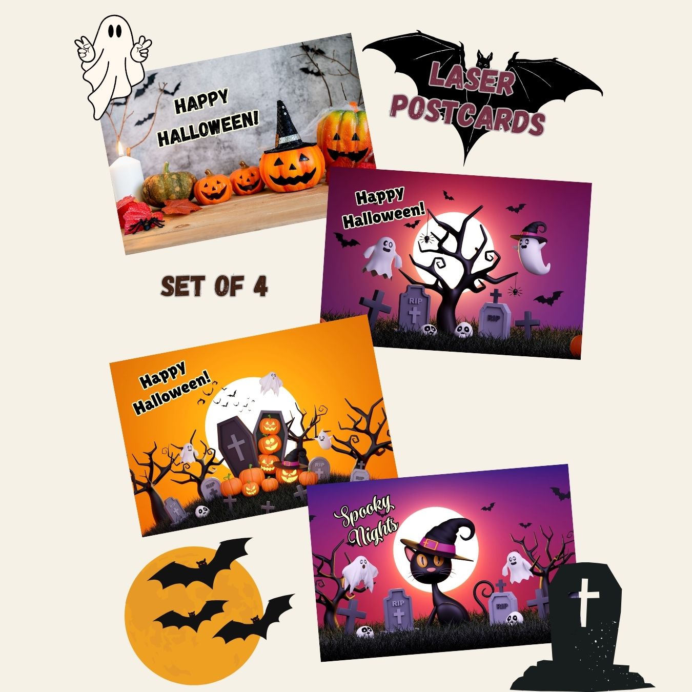 Halloween Laser Postcards -Set A